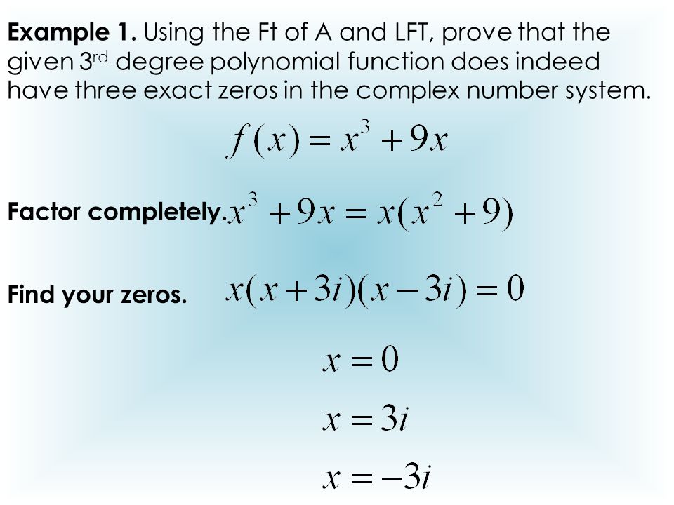 Writing polynomial functions with complex zeros
